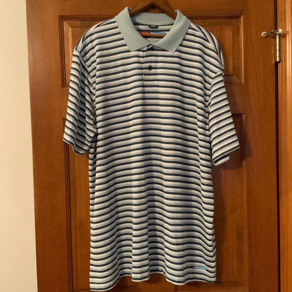 Wrangler Polo Shirt, Mens XLT, White/Blue/Navy Striped